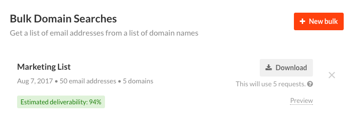 Hunter Bulk Domain Search Preview