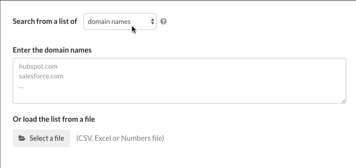 Hunter Bulk Domain List Selection