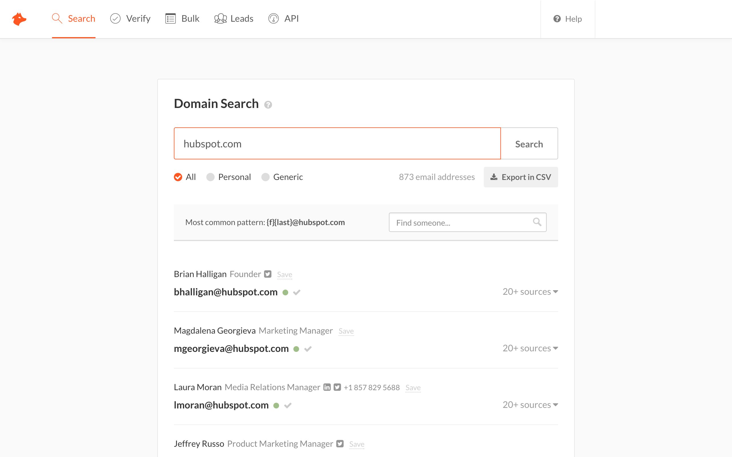 Domain Search page in the dashboard