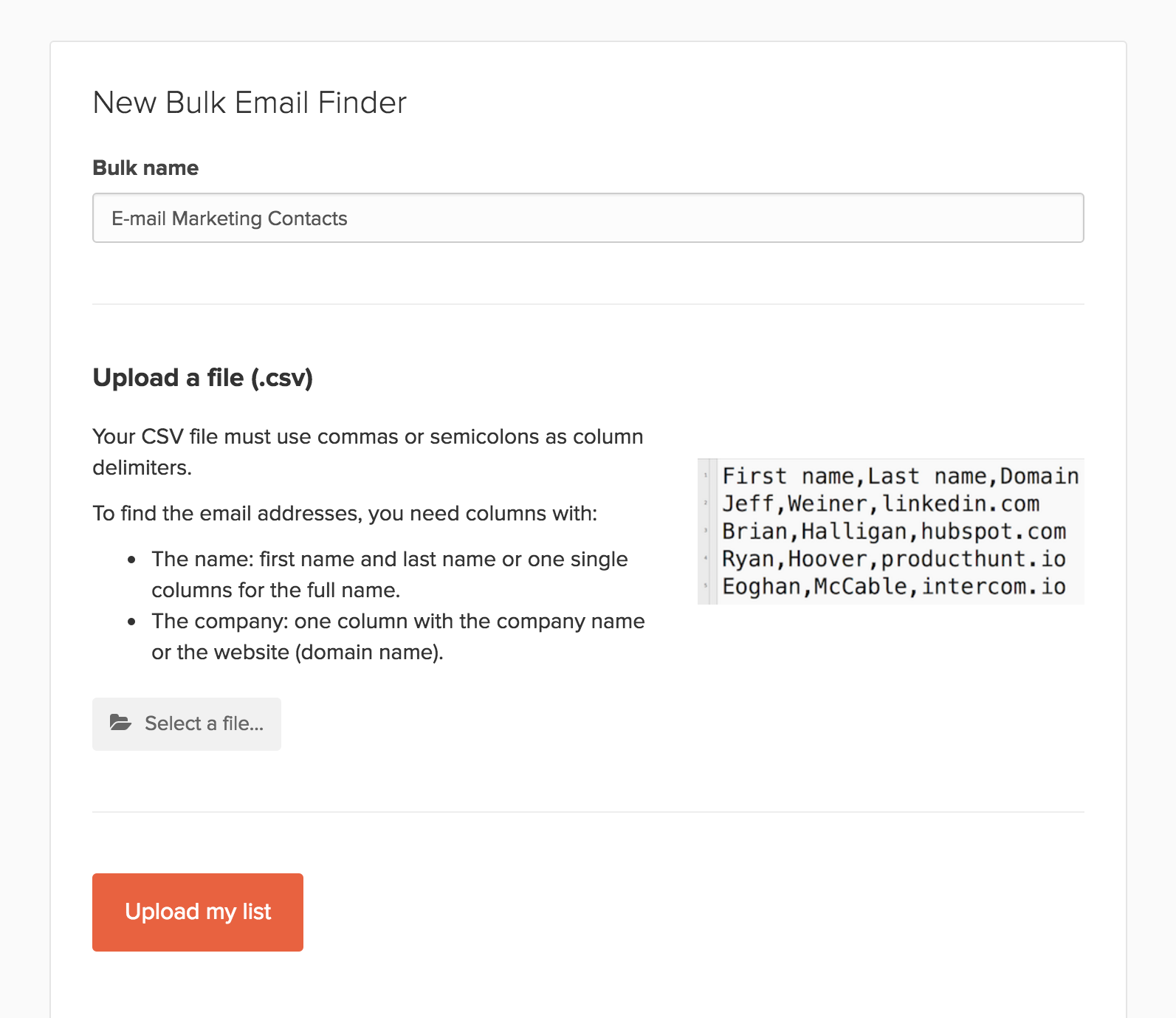Hunter Bulk Email Finder List Name