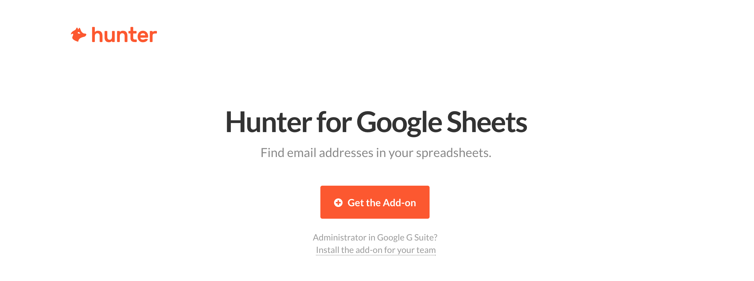 Hunter Google Sheets Add-on Page