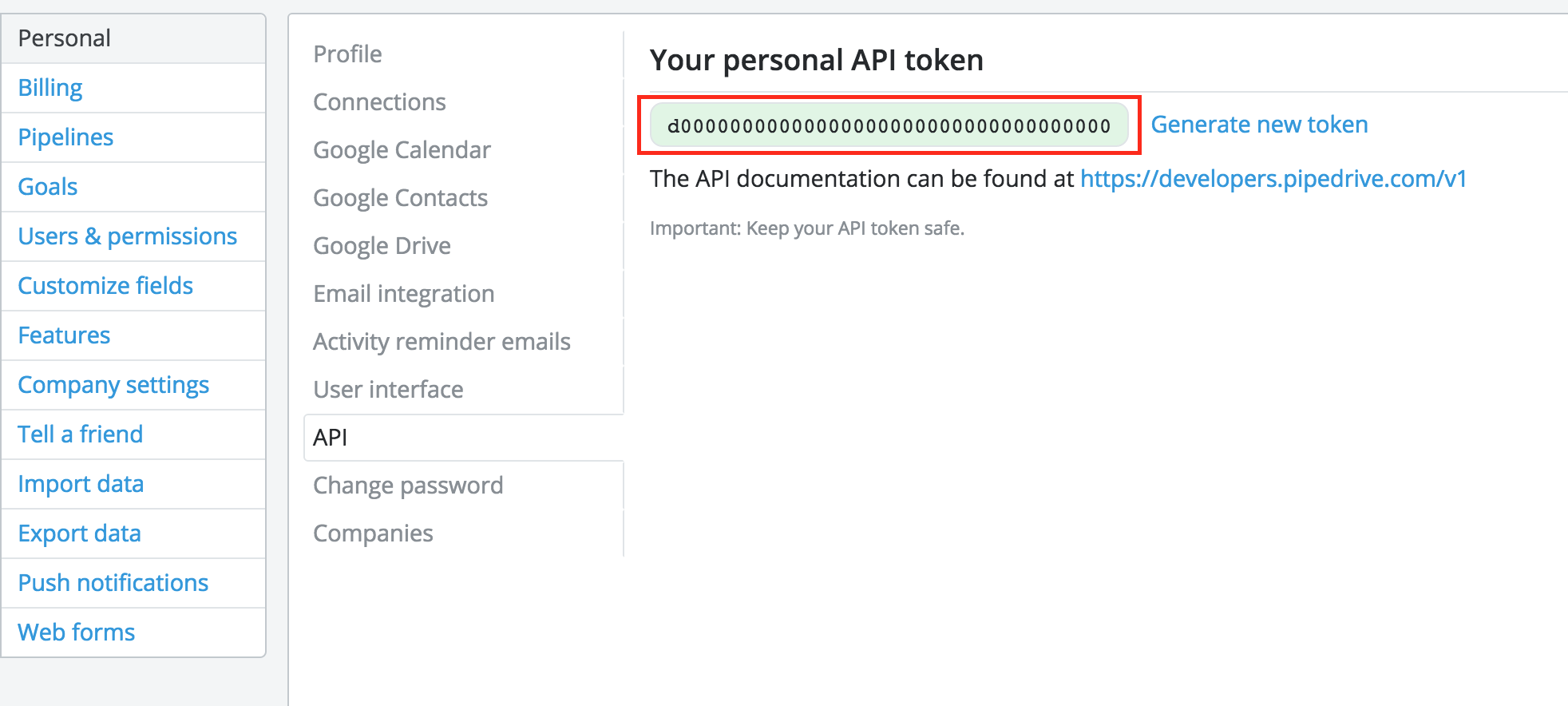 Hunter Pipedrive API Token