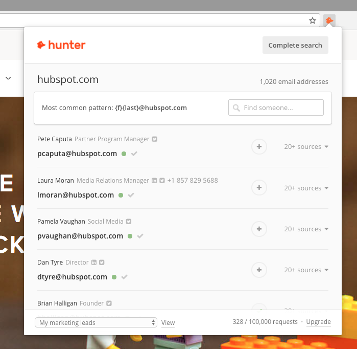 Hunter Chrome Extension Domain Search