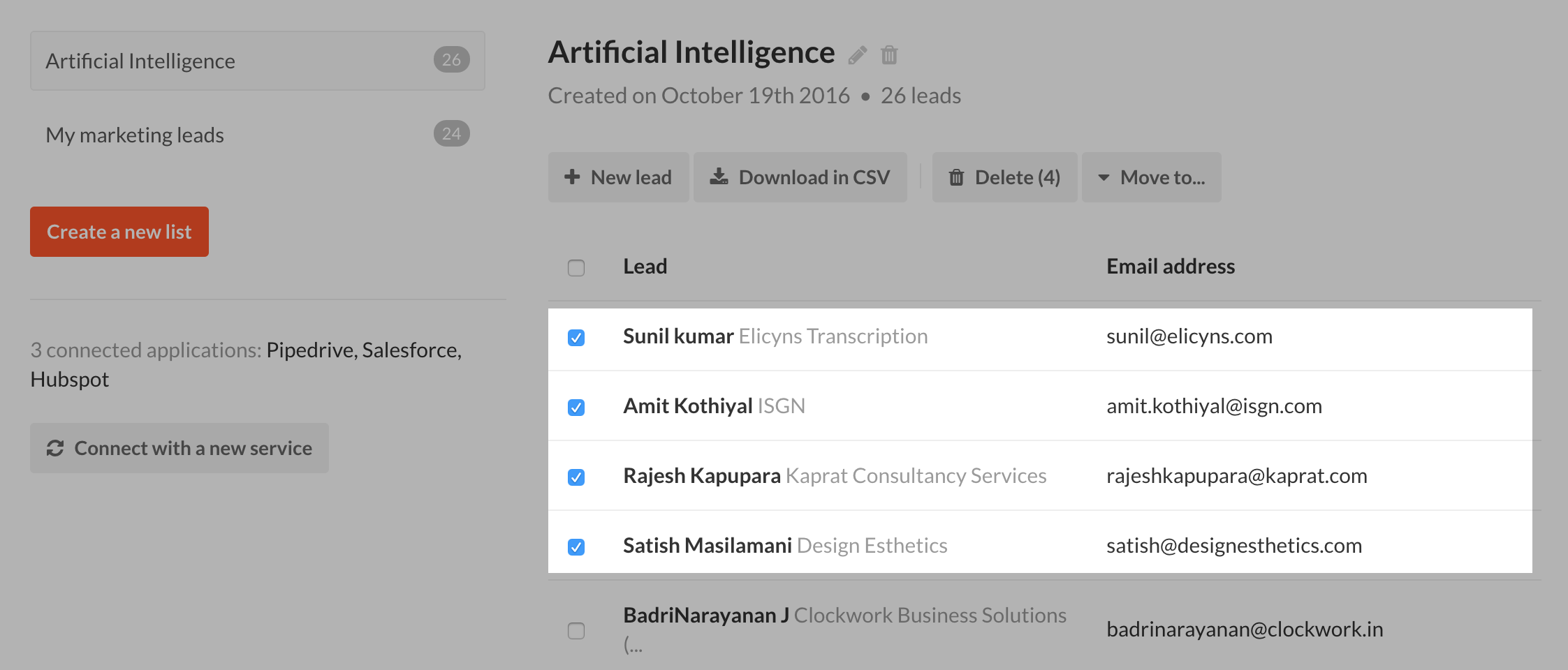 Hunter Google Leads Move Selection