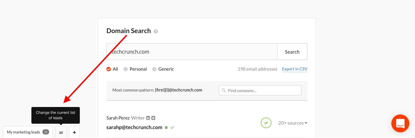Open, change or create a list of leads in Hunter